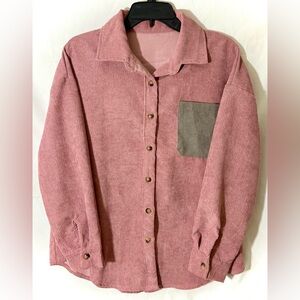 Classic Pink Corduroy Loose-fit Button-up Collar Shirt